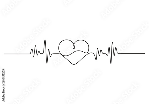 Continuous single line drawing of heartbeat pulse.  Simple heartbeat pulse one line art vector illustration