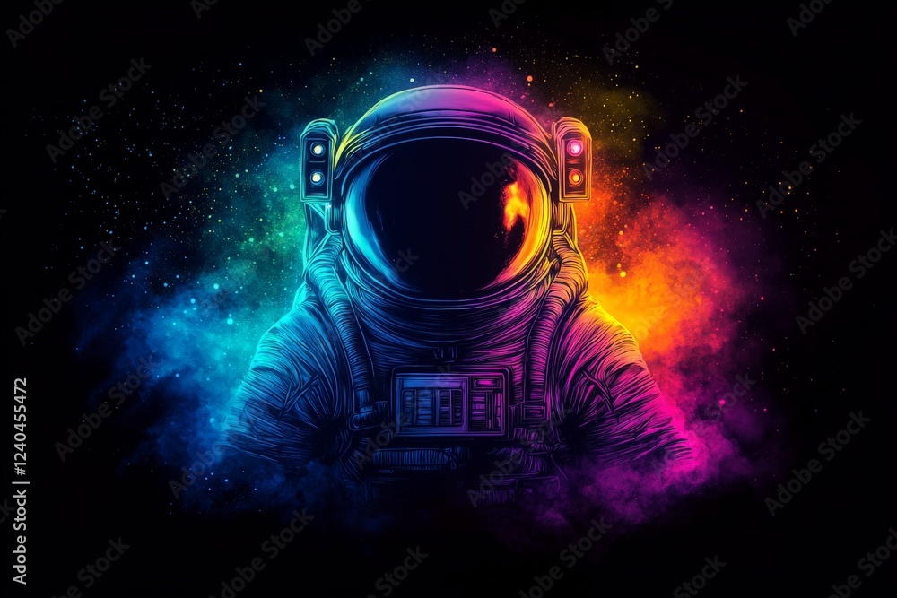 Obraz premium Cosmic astronaut exploration with vibrant colors and abstract background in a galaxy setting