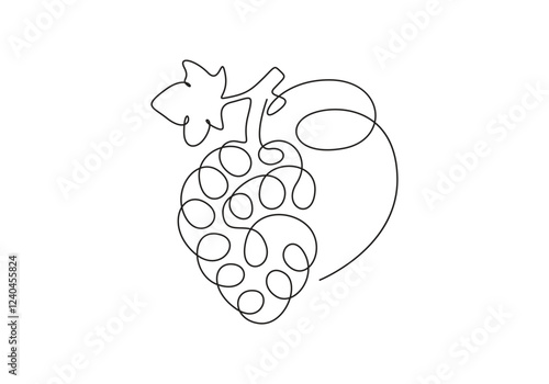 Continuous single line drawing grapes. Vector illustration of grape isolated on white background. For kids coloring book, Winery grapes thin line icon