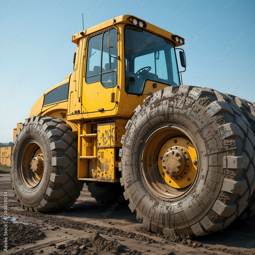 Heavy machinery on construction site with large tires Heavy machinery on construction site with large tires