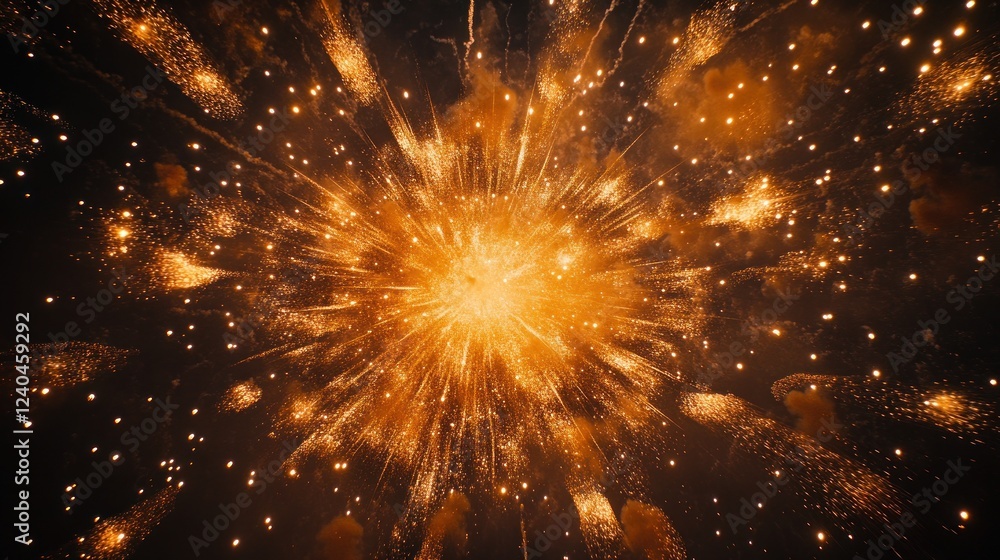 Fototapeta premium Golden Fireworks Explosion at Night