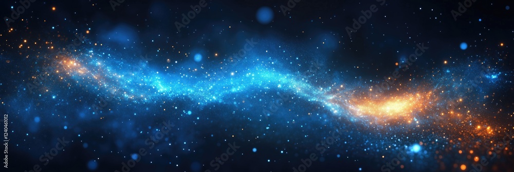 Obraz premium A stunning cosmic galaxy scene filled with vibrant blue and orange stars, evoking a sense of wonder and the vastness of the universe.