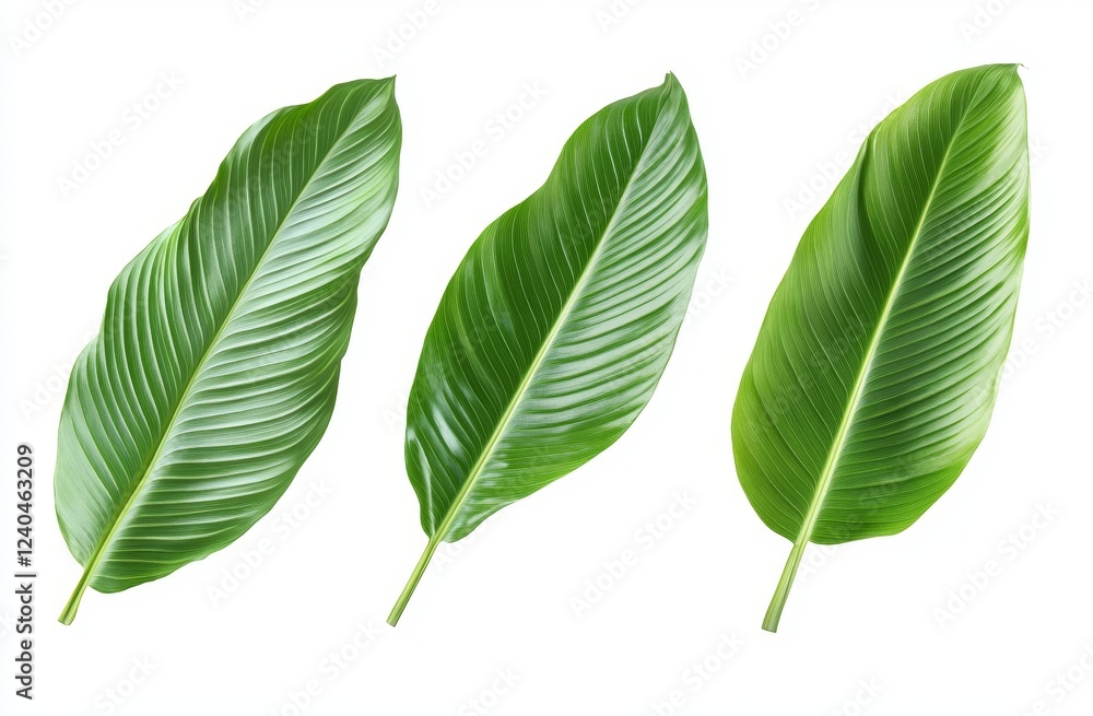 Three tropical leaves, isolated, white background, design element Three tropical leaves, isolated, white background, design element