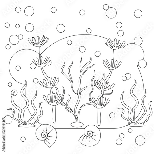 Marine plants vector image of algae. An illustration for self-coloring.