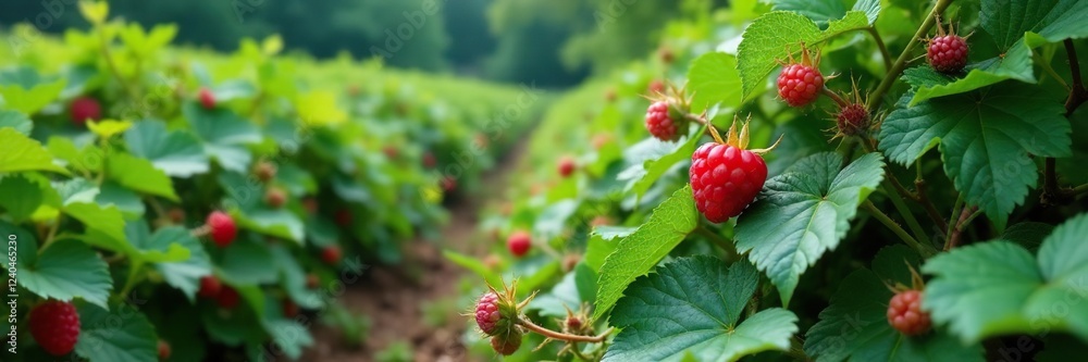 Dense raspberry patch with vines sprawled out, wild, garden Dense raspberry patch with vines sprawled out, wild, garden