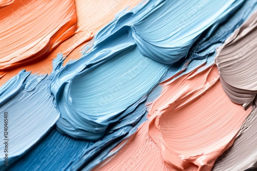 Vibrant texture of abstract paint strokes in calming colors on canvas surface photo