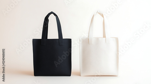 Canvas bag. mockup of fabric tote. Cloth totebag with handle. template of black and white cotton eco bag. Reusable tote for shopping photo