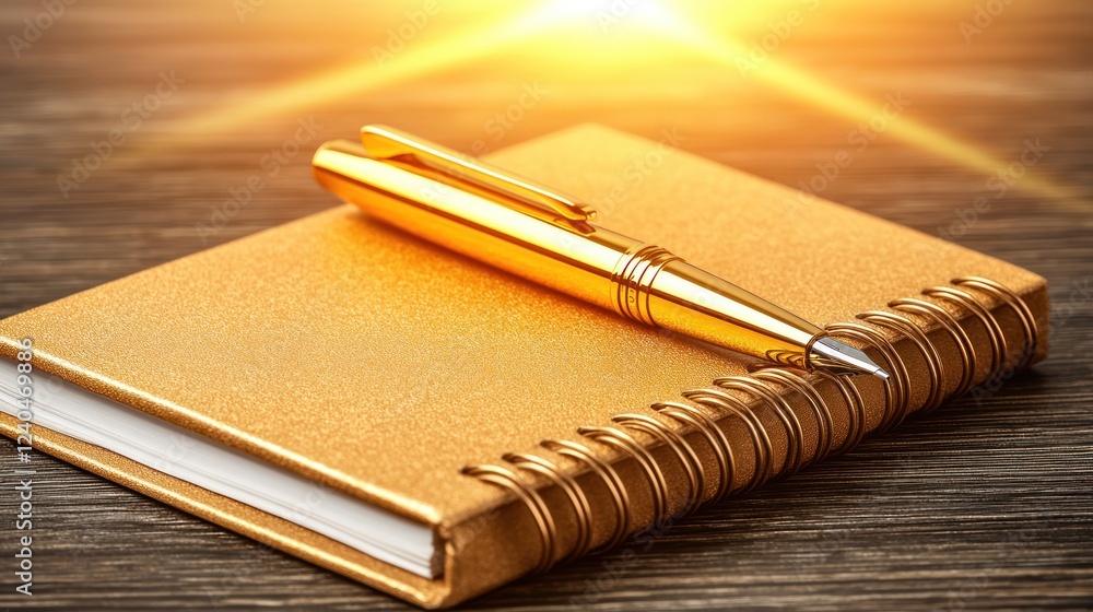 Golden Notebook and Pen: A Symbol of Luxury and Success Golden Notebook and Pen: A Symbol of Luxury and Success