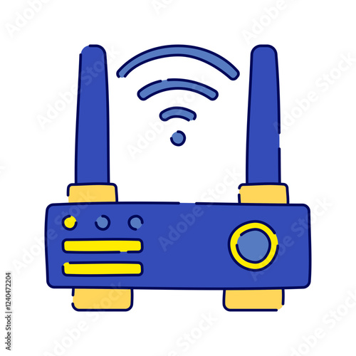WiFi Router, A router with signal waves, representing wireless internet connectivity and home networking.