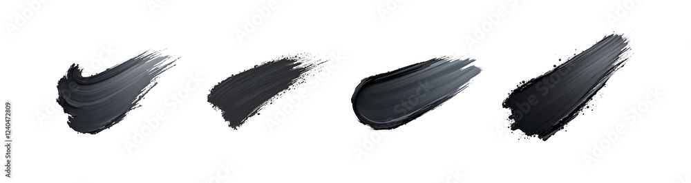 Collection of Four Black Brush Strokes with Dynamic Paint Texture and Artistic Expression Isolated on Transparent and White Background Collection of Four Black Brush Strokes with Dynamic Paint Texture and Artistic Expression Isolated on Transparent and White Background