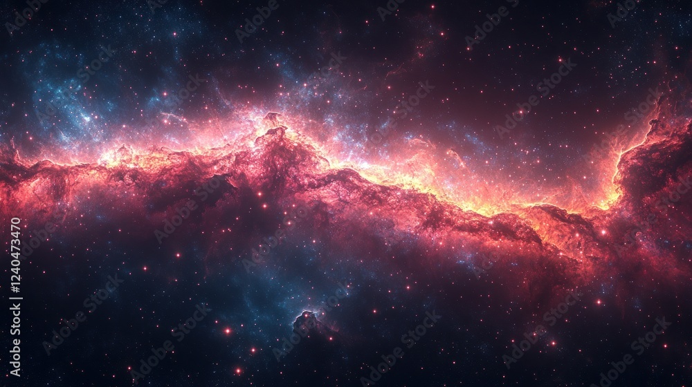 Obraz premium Cosmic Nebula Fiery Red Emission, Starry Background