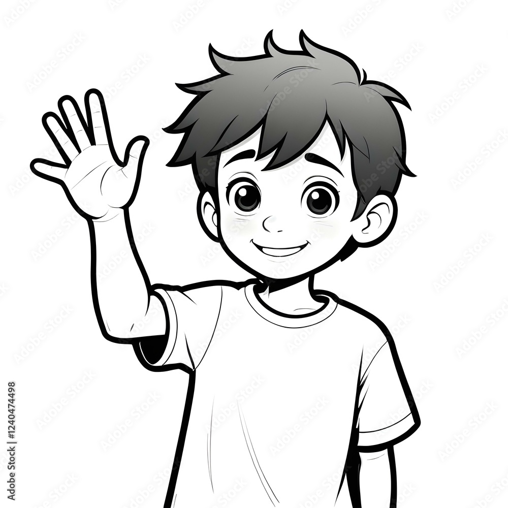 An illustration of a boy waving his hand to say hello An illustration of a boy waving his hand to say hello