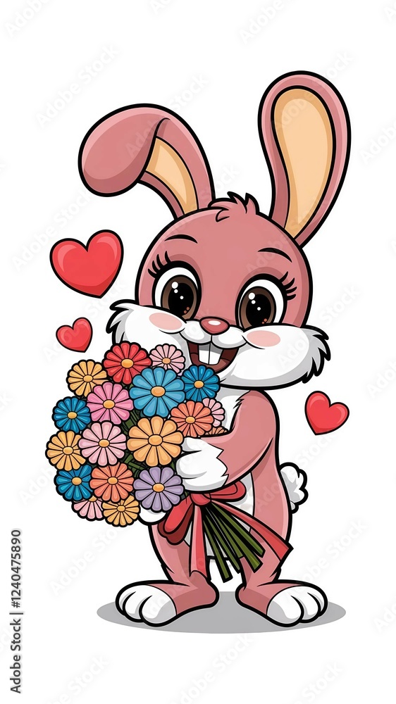 rabbit with bouquet flowers cartoon rabbit with bouquet flowers cartoon