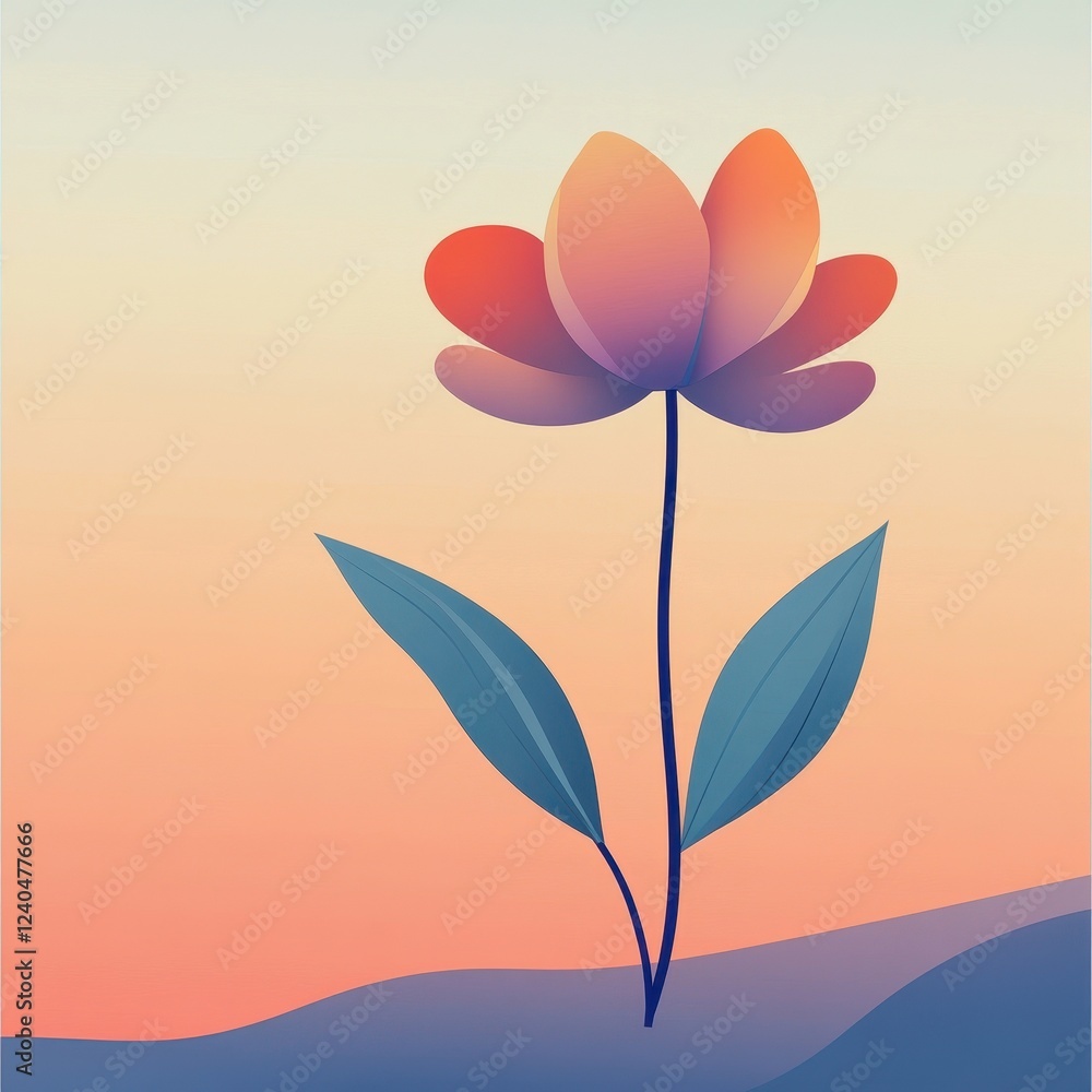 Fototapeta premium A single stylized flower blooms at sunset