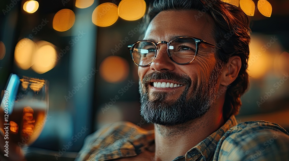 Local Business Owner Enjoying a Drink and Relaxing After a Successful Day Local Business Owner Enjoying a Drink and Relaxing After a Successful Day
