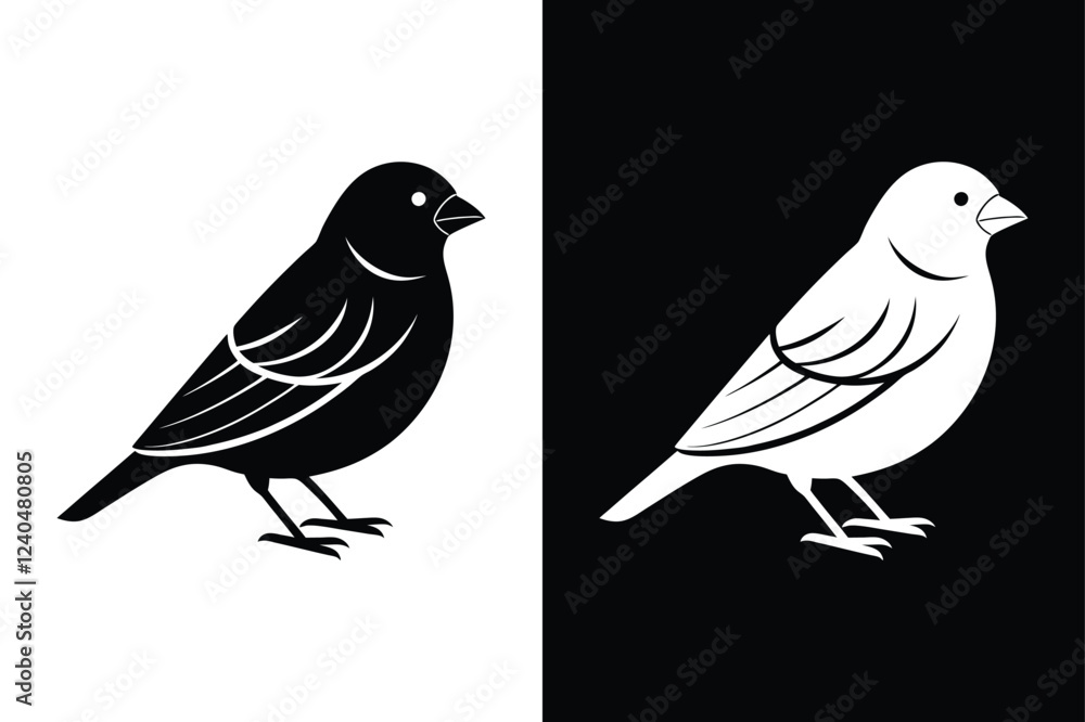 Obraz premium Stylized Finch Silhouette Icon Clean Black & White Vector.