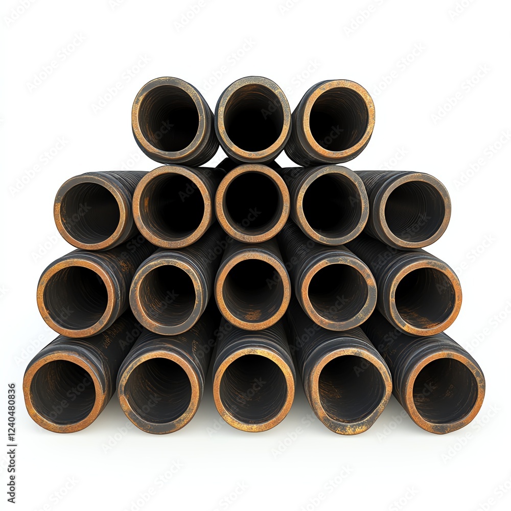 Stack of industrial pipes on a white isolated background. Stack of industrial pipes on a white isolated background.