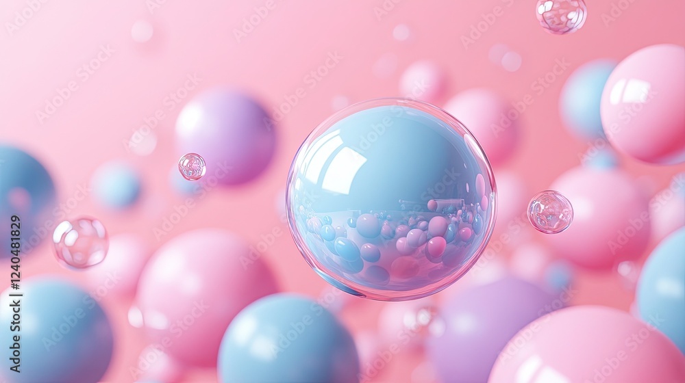 Light blue and pink 3D spheres floating on a soft pink background, creating a playful and modern visual with a minimalistic and abstract design. - Light blue and pink 3D spheres floating on a soft pink background, creating a playful and modern visual with a minimalistic and abstract design. -