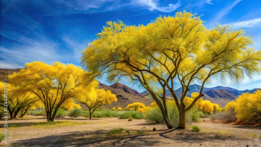 Naklejka premium Palo Verde Trees in Bloom, sunny landscape, natural wonders