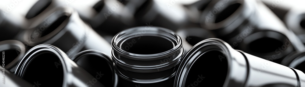 Close-up of black cylindrical objects, detailed texture, white isolated background. Close-up of black cylindrical objects, detailed texture, white isolated background.