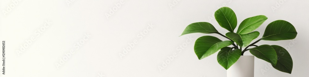 Fototapeta premium Modern Biophilic Healthcare Design Serenity in Minimalist Home with Ficus Plant and Natural Light - Holistic Wellness Marketing for Healing Spaces and Patient Care