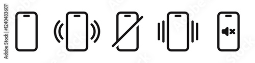 Smartphone ringing icons set. Phone vibrating or mute, silent mode symbol collection. Vector illustration.