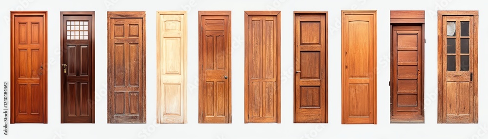 Various wooden doors on a white isolated background. Various wooden doors on a white isolated background.