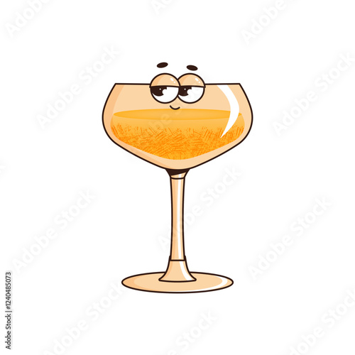 Retro groovy character cocktail. Funky alcoholic or nonalcoholic drink. Vintage vector illustration 70s, 80s style on transparent background for labels, prints, posters