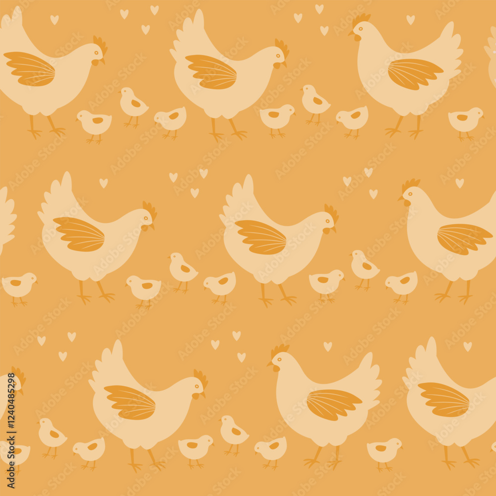 Obraz premium Seamless pattern with chicken, monochromatic yellow.