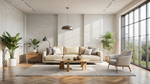 Minimalist living room with natural light, minimalist decor, neutral colors,  minimalist decor