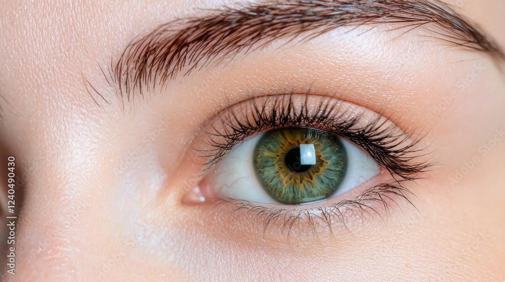 Close-up of a woman's hazel eye, eyelashes, and brow. Beauty, healthcare use Close-up of a woman's hazel eye, eyelashes, and brow. Beauty, healthcare use