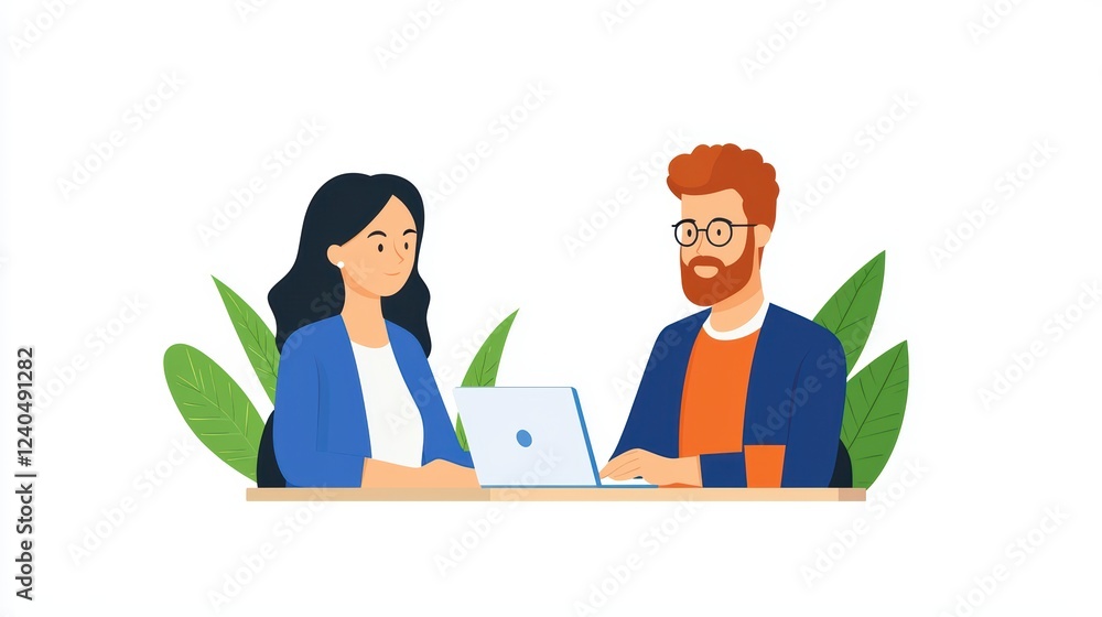 Two Professionals Collaborating in a Modern Office Setting Two Professionals Collaborating in a Modern Office Setting