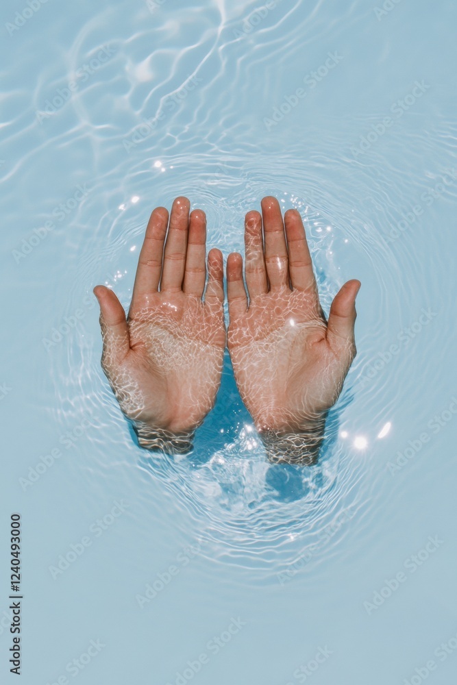 Serene Minimalist Aqua Aesthetic Open Hands in Water for Tranquil Wellness - Therapeutic Visual Content and Holistic Health Promotions Serene Minimalist Aqua Aesthetic Open Hands in Water for Tranquil Wellness - Therapeutic Visual Content and Holistic Health Promotions