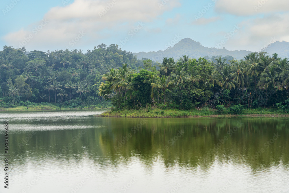 Fototapeta premium Waduk Sermo, green lake reservoir, Yogyakarta, Indonesia