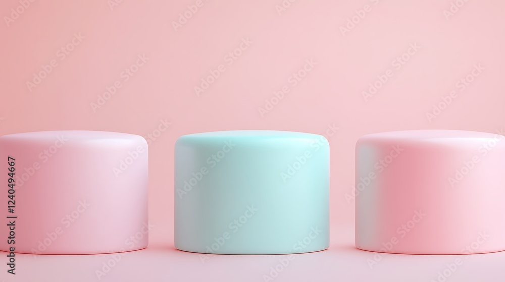 Soft Pastel Colored Cylinders on a Light Pink Background for Modern Minimalist Decor or Design Concepts Soft Pastel Colored Cylinders on a Light Pink Background for Modern Minimalist Decor or Design Concepts