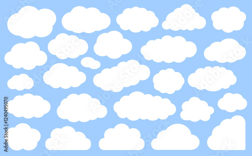 青空に浮かぶ色んな形の雲のイラスト