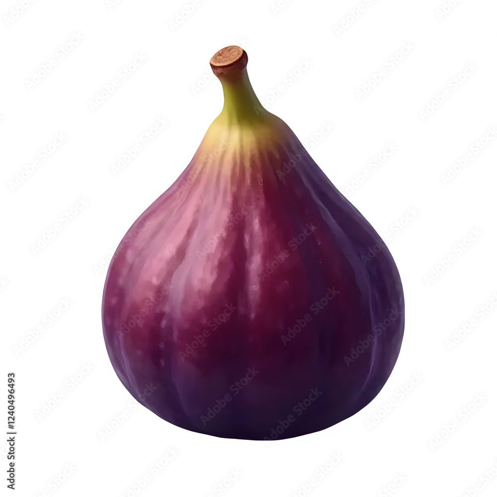 Fototapeta premium A fig fruit with deep purple tones and tiny seeds, isolated on white background