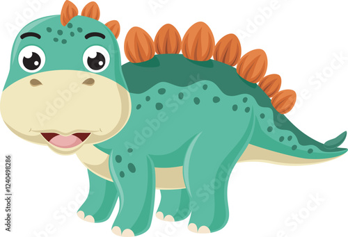 Cartoon little stegosaurus on white background