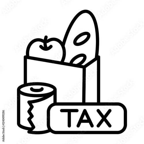 Consumption tax image icon. There are apples, bread, toilet paper, and tax.