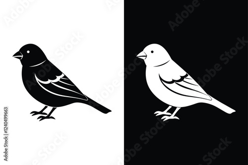 Wallpaper Mural Minimalist Finch Silhouette Vector Icon in Black & White Torontodigital.ca