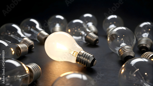 Wallpaper Mural A bright light bulb glows near light bulbs, symbolizing power and ideas Torontodigital.ca