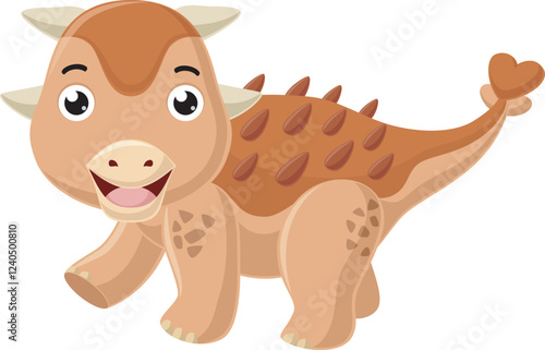 Cartoon little ankylosaurus on white background