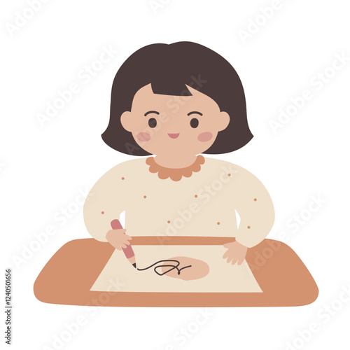 Colorful vector illustration of a girl drawing a picture, kids, young students, kindergarten, children