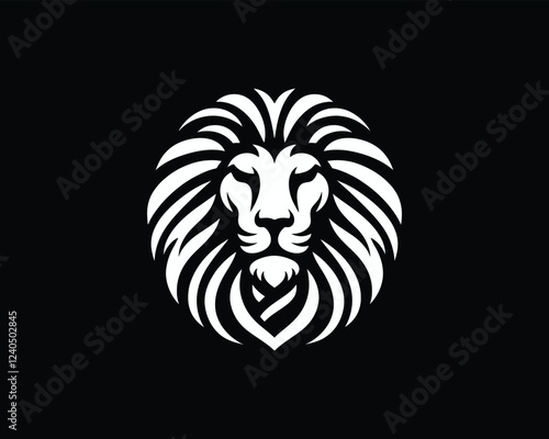 Lion Logo Design Vector Template. Lion Head Logo Icon Vector illustration. Black and white Lion head vector illustration.	