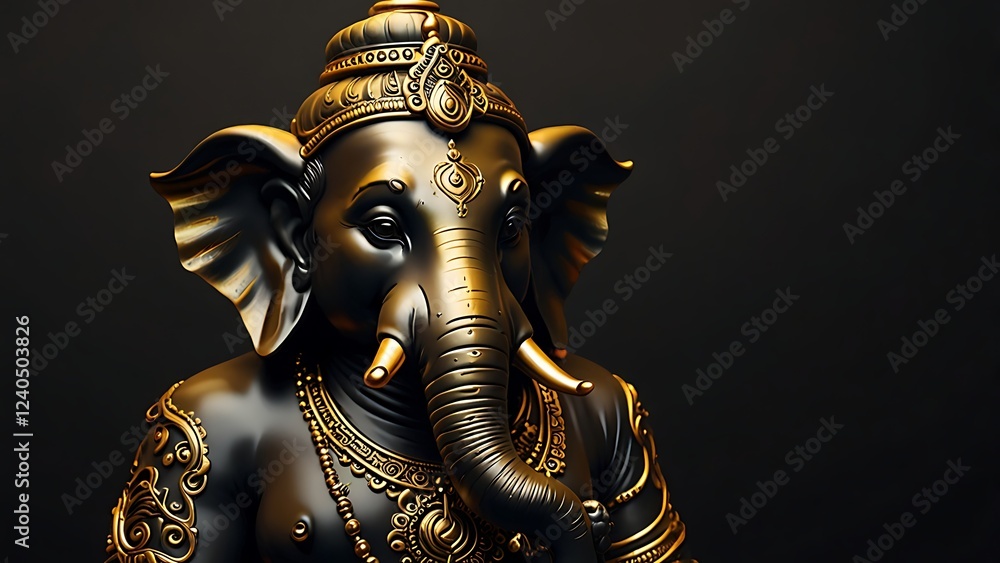 Fototapeta premium Elegant Minimalist Black and Gold Lord Ganesha Line Art for Home Decor