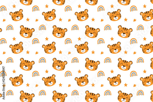 Cute tiger seamless pattern background illustration
