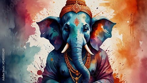 Abstract Watercolor Lord Ganesha Painting – Vibrant Spiritual Artwork
