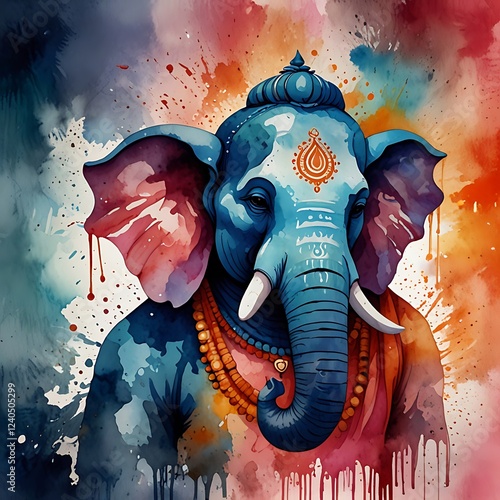 Abstract Watercolor Lord Ganesha Painting – Vibrant Spiritual Artwork