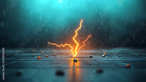 Electrifying lightning strike urban environment digital artwork rainy atmosphere low angle perspective surging energy concept photo