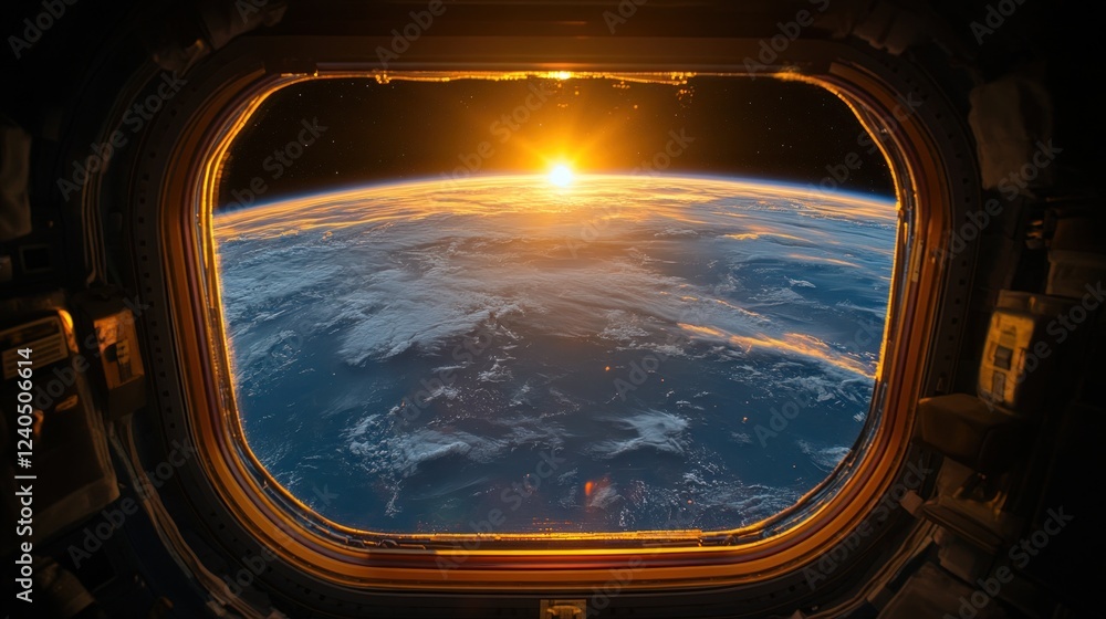 Naklejka premium Earthrise seen from space station window